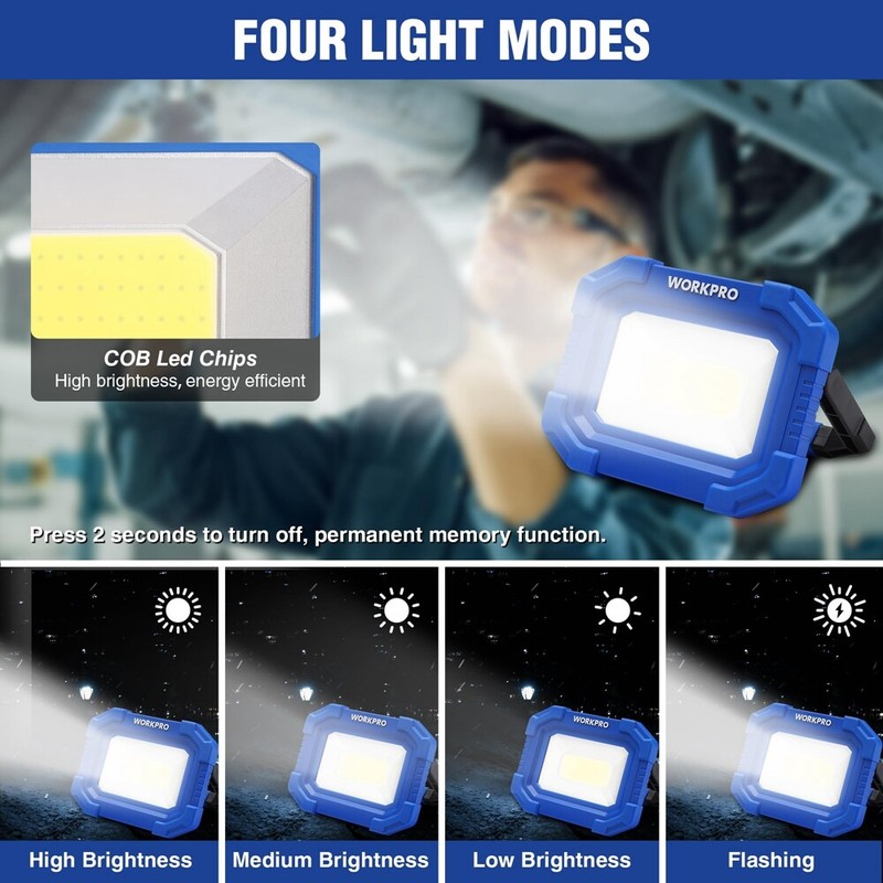 WORKPRO 2Pack Rechargeable 2000LM LED Work Light Magnetic Super Bright Worklight gallery