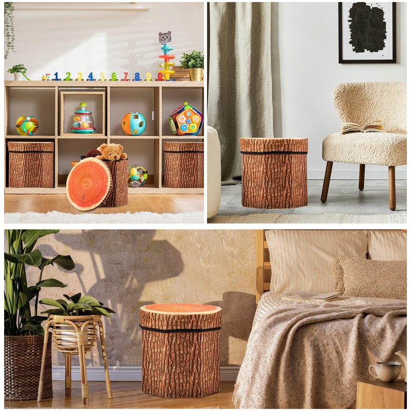 Amylove 3 Pack Tree Stump Storage Stool 12 x 12 Inch 12x12 inches, Classic gallery