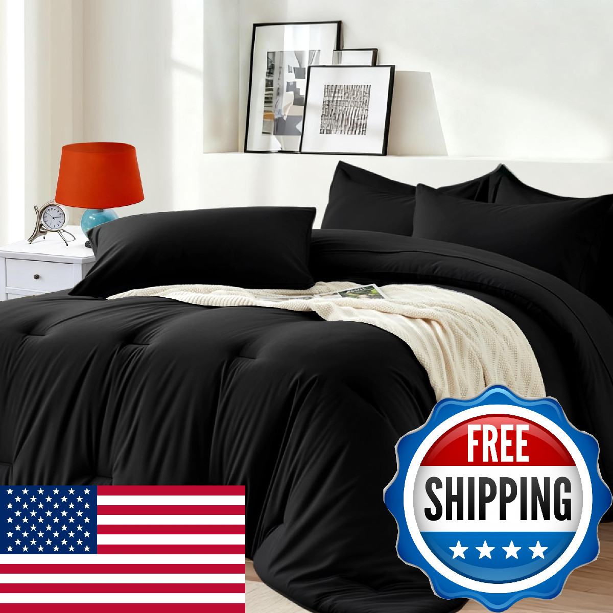 Easthome King Size Comforter Set 7 Pieces - Soft Bed in a Bag King Bed Set Black gallery
