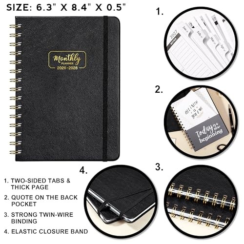 2026-2028 Monthly Planner - 3 Year Monthly Planner 2026-2028, January Black gallery