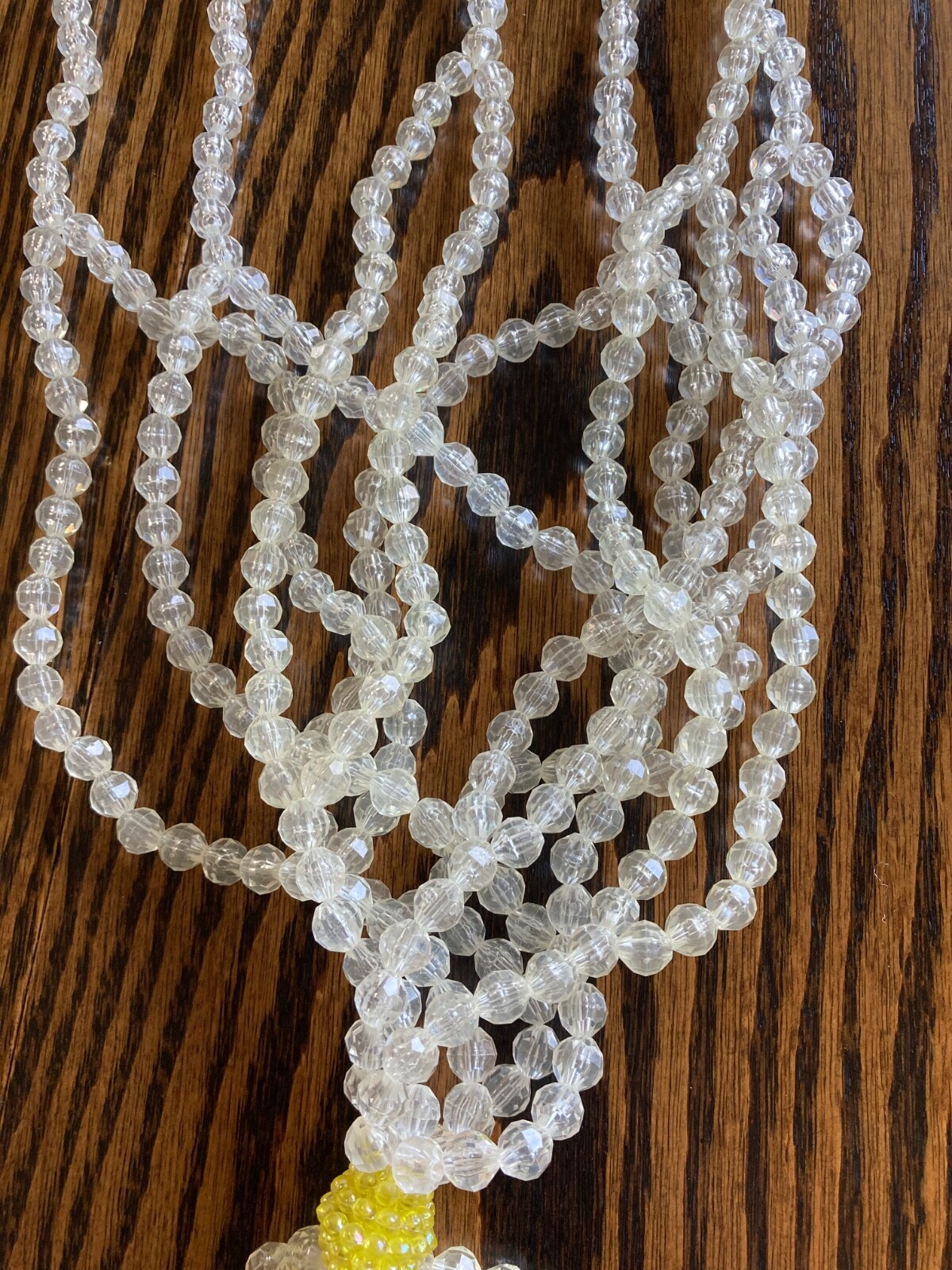 Vintage 70s MCM Boho Retro Clear Yellow Plastic Beaded Plant Hanger 37" gallery
