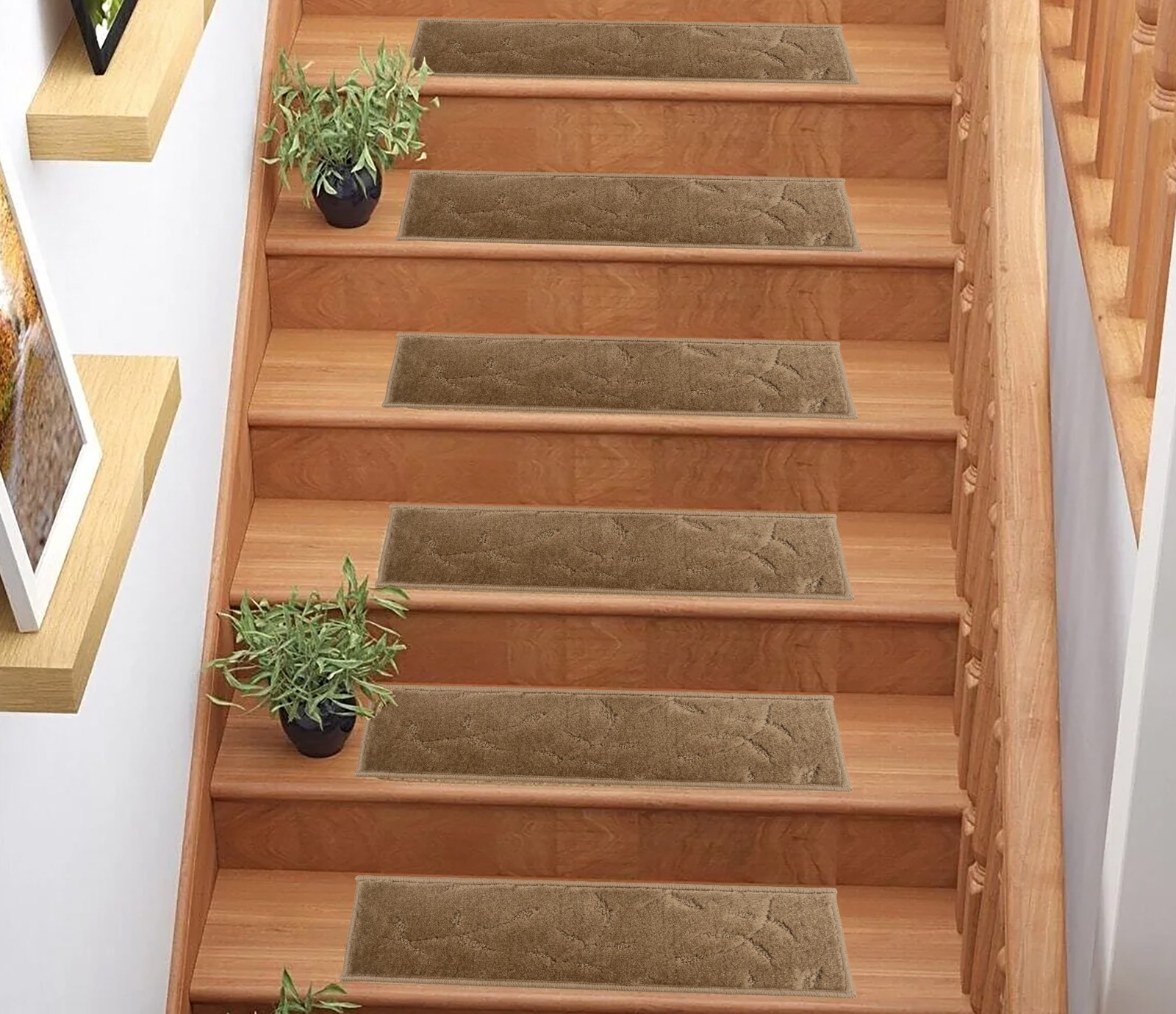 Custom Size Medium Profile Cut Pile Leaves Beige Stair Treads By Inches gallery