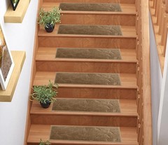 Custom Size Medium Profile Cut Pile Leaves Beige Stair Treads By Inches
