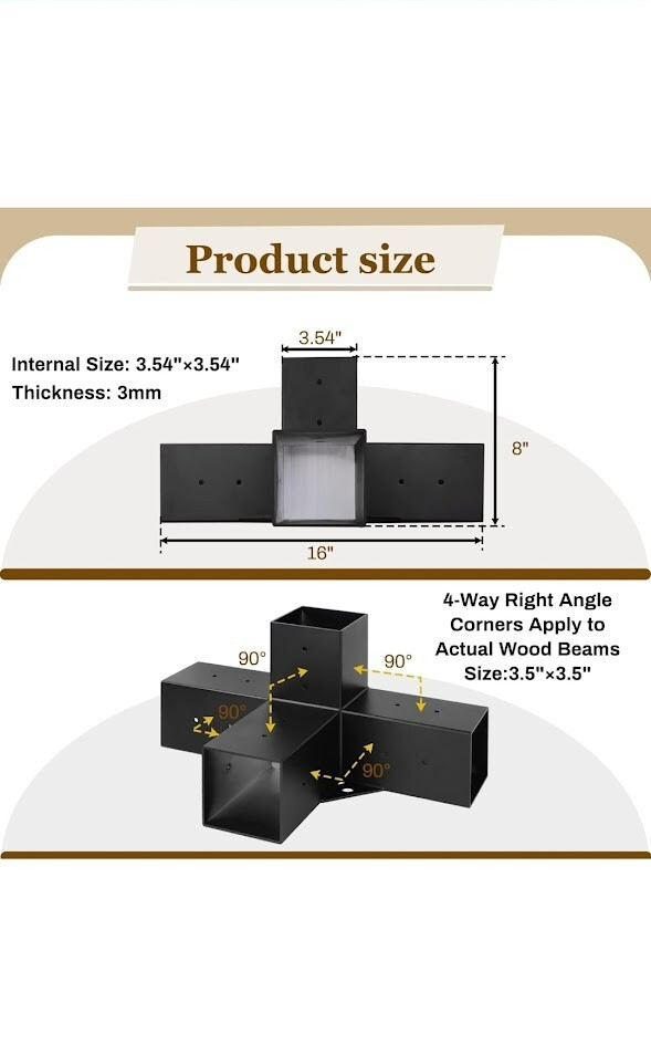 Aluminum Pergola Bracket 4-Way Corner Extension Powder Coated 4x4 Post DIY gallery