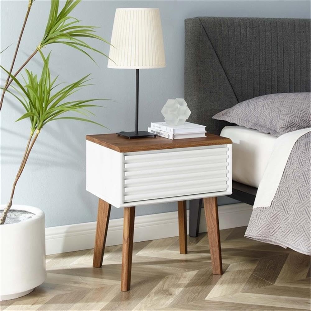 Modway Render Mid-Century Modern End Table Or Nightstand In Walnut White 15 X gallery
