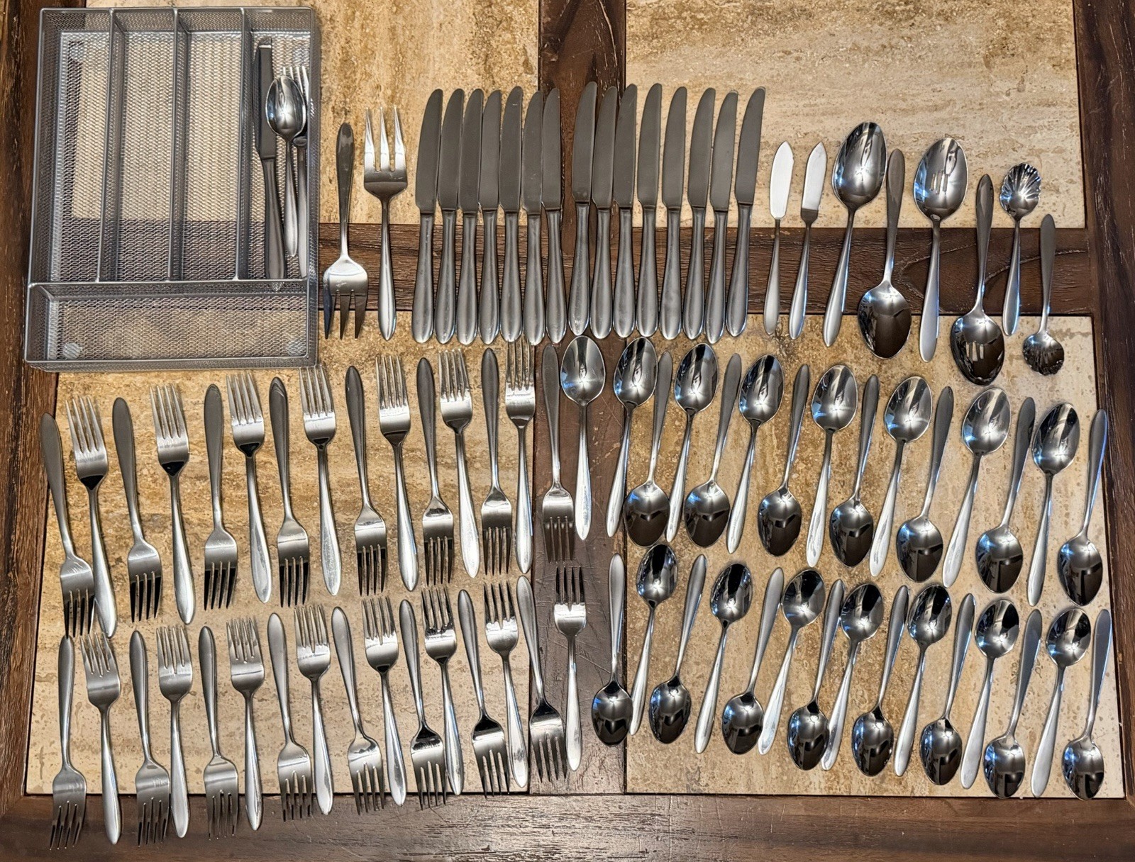 73 Piece Oneida Stainless Mooncrest Trista Service For 12 With Metal Organizer gallery