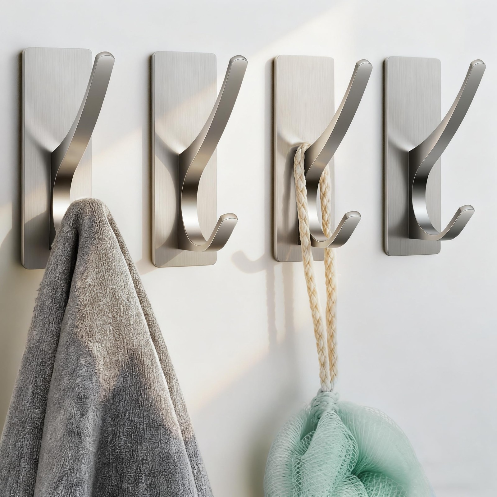 Adhesive Towel Hooks: Extra Strong 13LB, Stainless Hook for Hanging Loofah, T... gallery