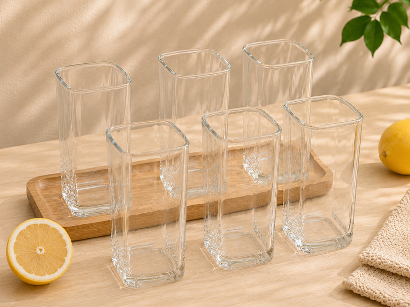 6 Pack 13oz Square Drinking Glasses with Lids and Bent Glass Straws, Reusable Gl gallery
