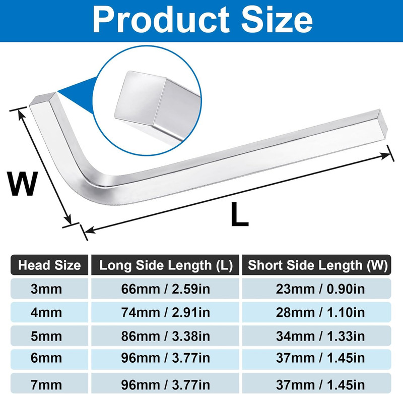 5Pcs L Shaped Square Head Wrench Set, 3/4/5/6/7 Mm, Chromium Vanadium Steel Alle gallery