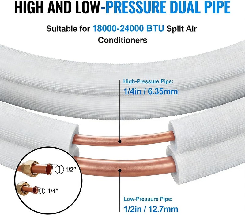 Mini Split Line Set 1/4"x1/2" x16 ft Copper Tubing for AC Heat Pump HVAC Systems gallery
