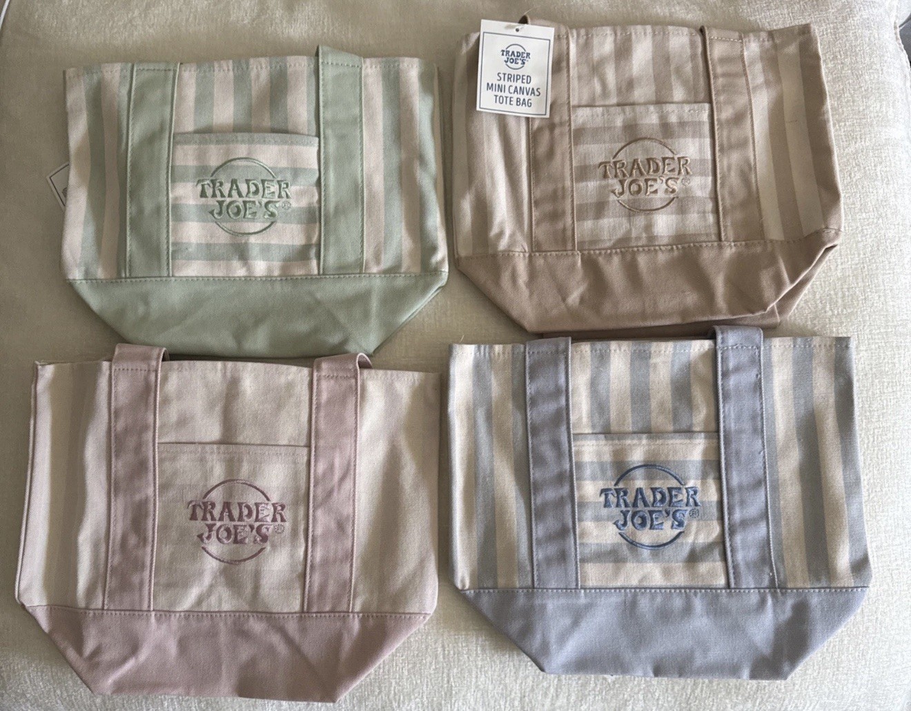 Trader Joe’s Mini Pastel Stripe Canvas Tote Bag Limited Edition Set Of 4 2026 gallery