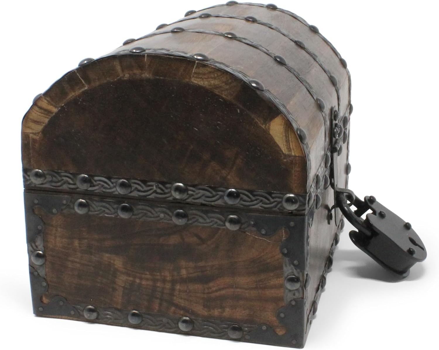 Wooden Treasure Chest with Decorative Rivets and Reinforcing Iron Strips with I gallery