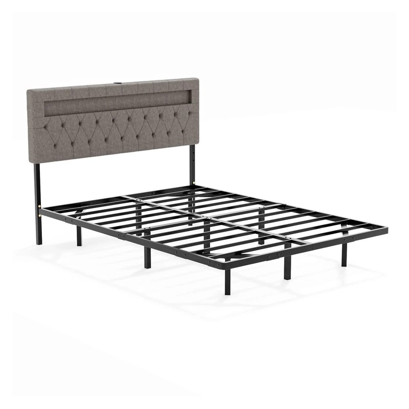Full Floating Bed Frame w/ LED Cama Full con Luz LED Plataforma Gris NEW gallery