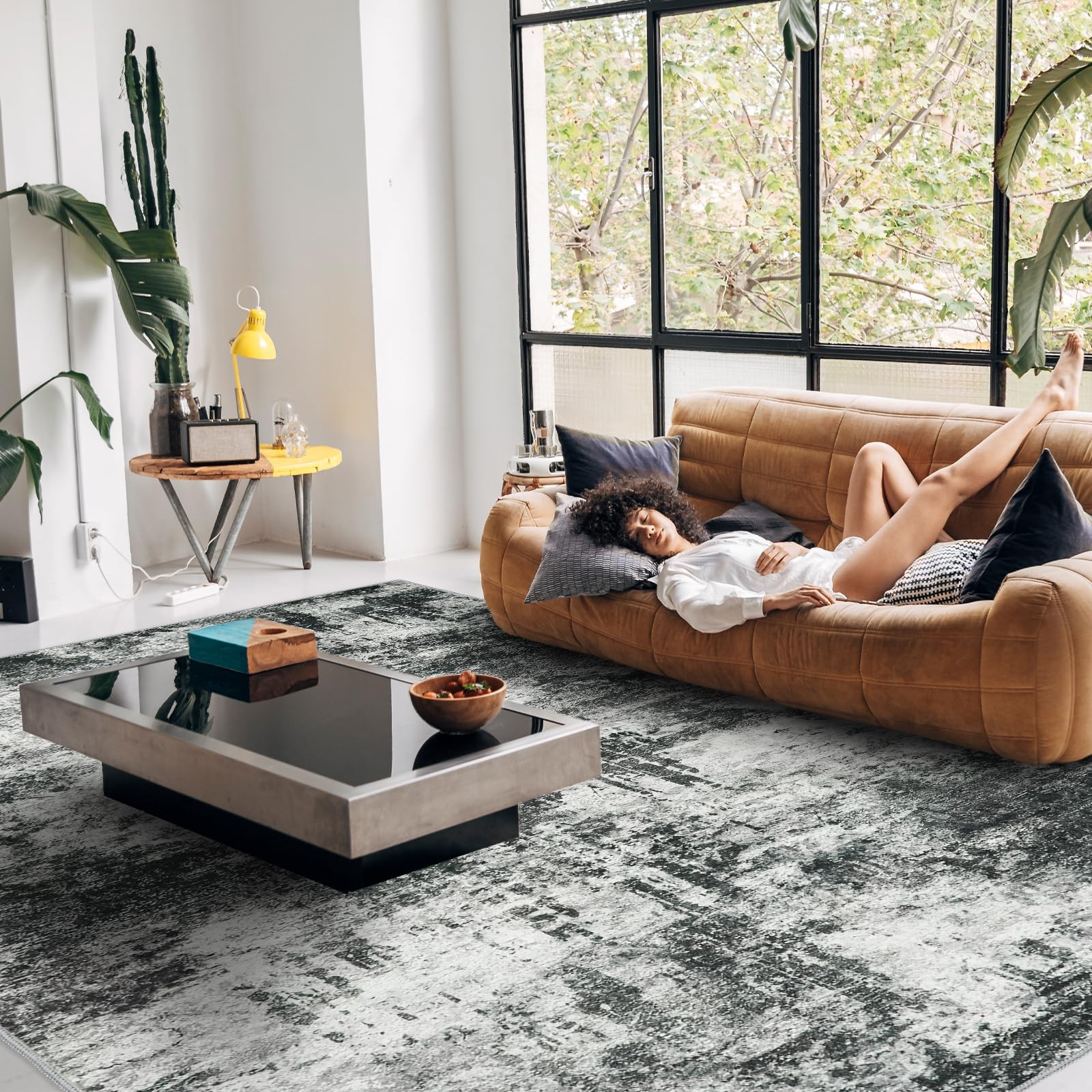 Area Rug 9X12 Abstract Washable Non Slip Low Pile Black RUUGME Foldable RugLarge gallery