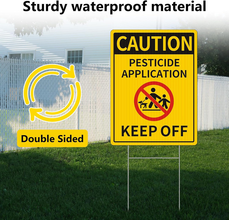 2 Pack Caution - Pesticide Application, Keep off Yard Sign with Metal Stakes, 12 gallery