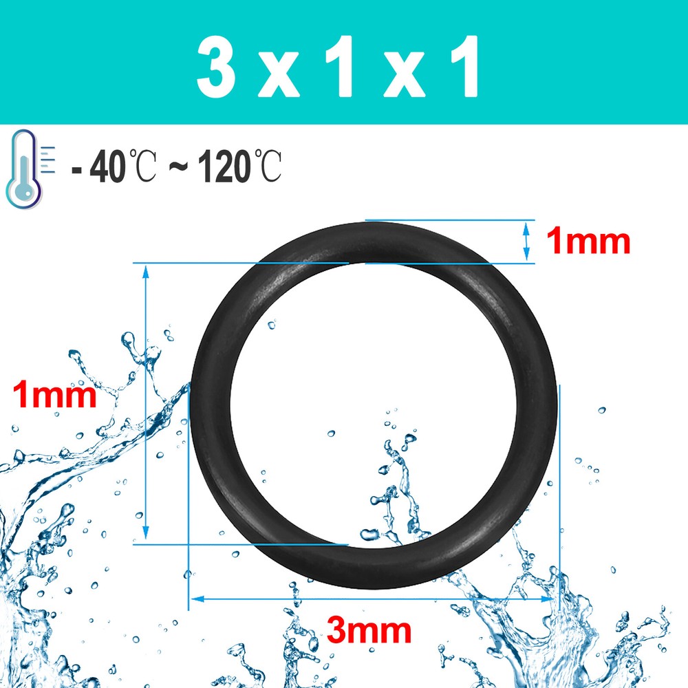 100-Pack Rubber Watch Case Back O Ring Round Gasket 3mm-63mm (1mm Thick) NBR 70