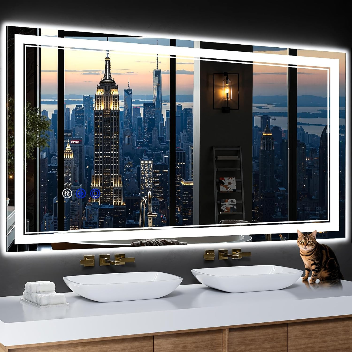 55"X30" LED Bathroom Mirror with Anti-Fog, Dimmable Lights & 3 Color Modes gallery