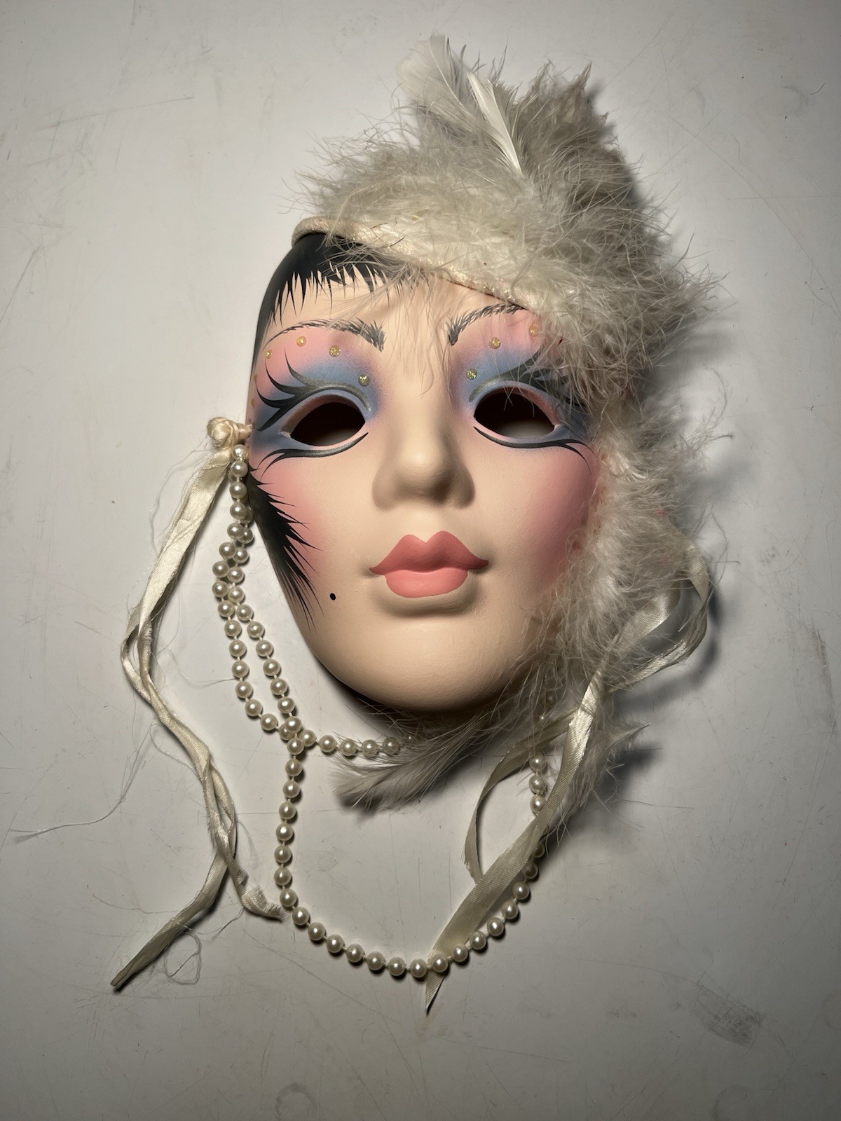 Vintage Unique Creations Raymond Mak Ceramic Wall Mask Lady W/Pearls Signed 9" gallery