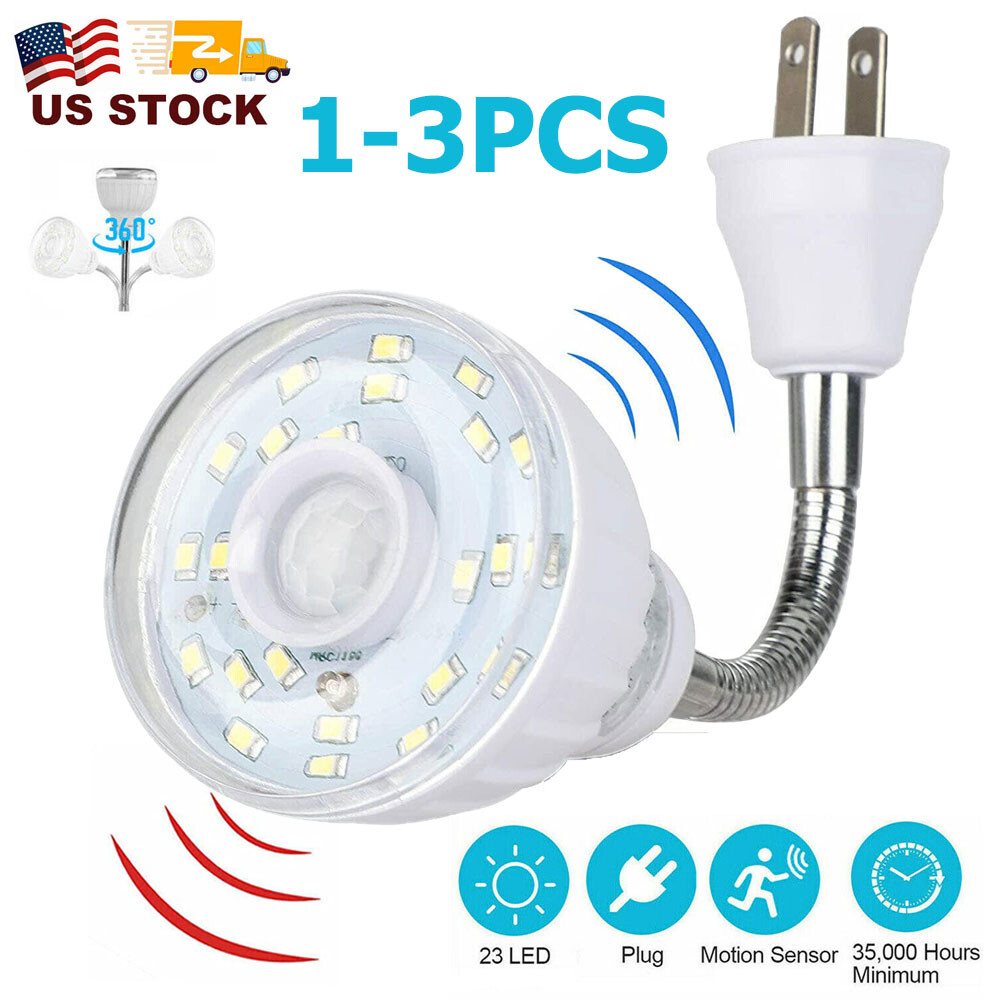 LED Motion-Activated Sensor Night Light AC Outlet Plug-In Wall Stair Lamp Indoor