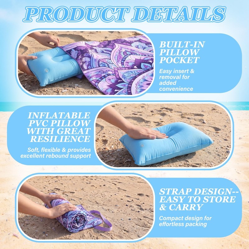 2 in 1 Microfiber Beach Towel with Flat U-Shaped Inflatable Pillow 71'' x 32'... gallery