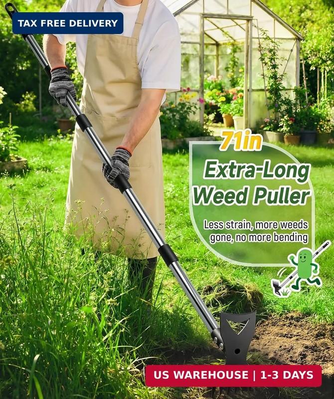 71in Weed Puller Tool with Long Handle, 2 in 1 Adjustable Manual Weeders for Upr gallery