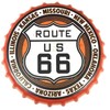 METAL BOTTLE CAP WALL ART: ROUTE 66, 14" CIRCULAR, RESIN PAINT, 1 lb. W/HOOK gallery