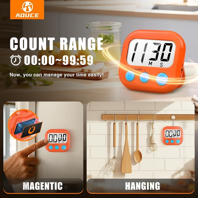 2 Pack Digital Kitchen Timer for Cooking Big Digits Loud Alarm Magnetic Backi... gallery