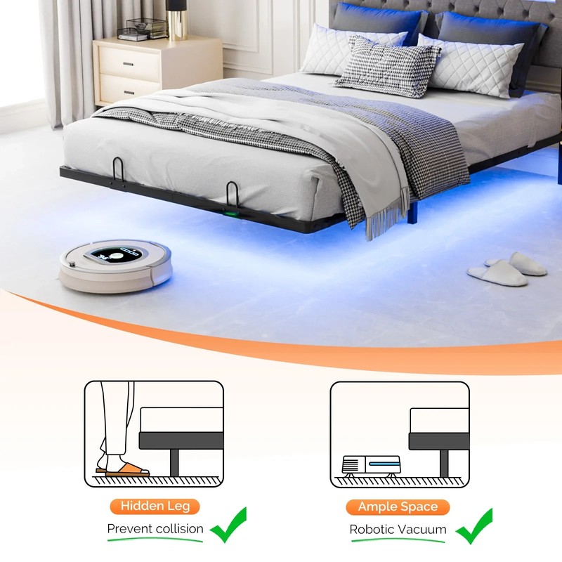 Full Floating Bed Frame w/ LED Cama Full con Luz LED Plataforma Gris NEW gallery