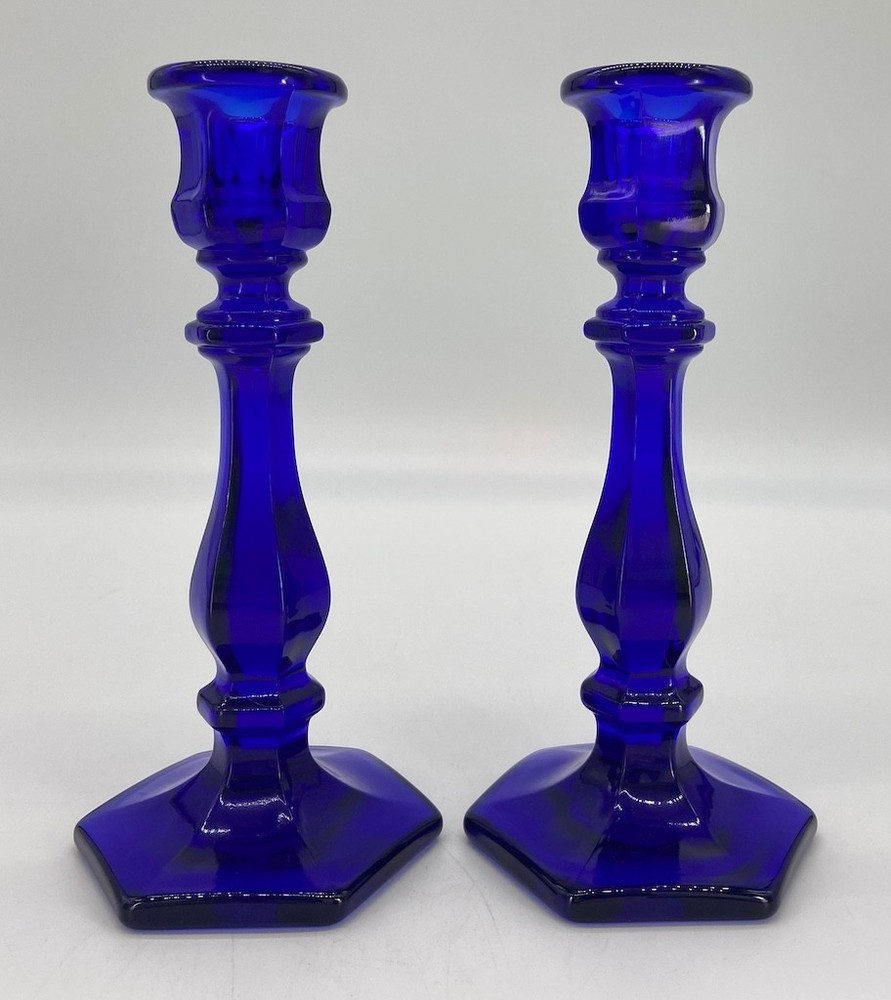 Panel Candlestick Candleholders - Cobalt Blue - Mosser, USA