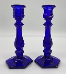 Panel Candlestick Candleholders – Cobalt Blue – Mosser, USA