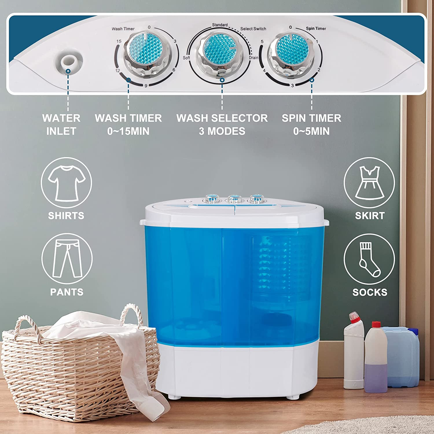 Mini Compact Twin Tub Washing Machine Portable Laundry Spinning Washer 9.9Lbs gallery