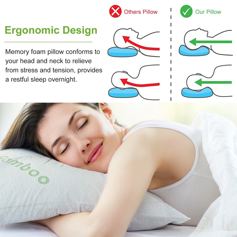 Bamboo Memory Foam Bed Pillow Queen King Size Hypoallergenic with Washable Cover gallery