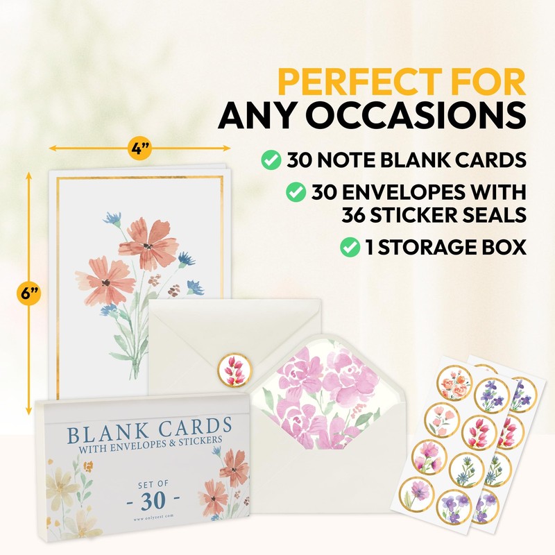 30 Blank Floral Note Cards with Envelopes 4x6 Inch Stationery Set gallery