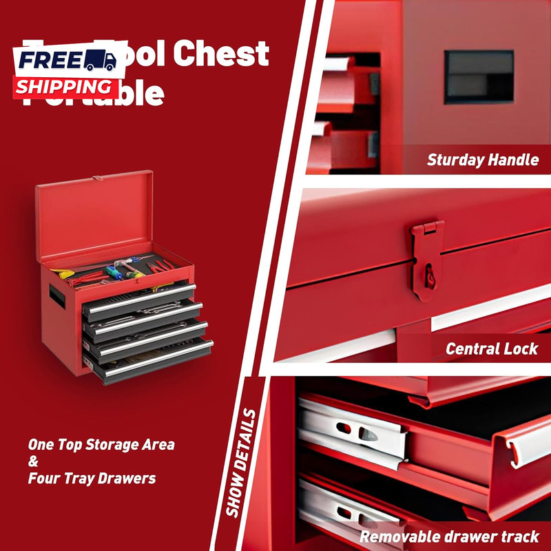 Tool Chest 5-Drawer Rolling Tool Storage Cabinet with Detachable Top Tool Box gallery