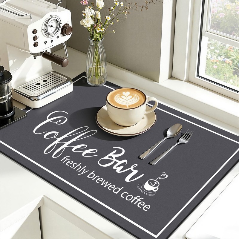 12x20 Inch Dish Drying Mat Super Absorbent Cuttable Coffee Bar DarkGrey Pad gallery