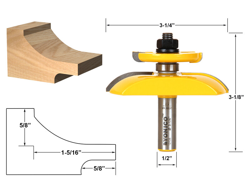 3-1/4" Cove Raised Panel with Backcutter Router Bit - 1/2" Shank - Yonico 12135 gallery