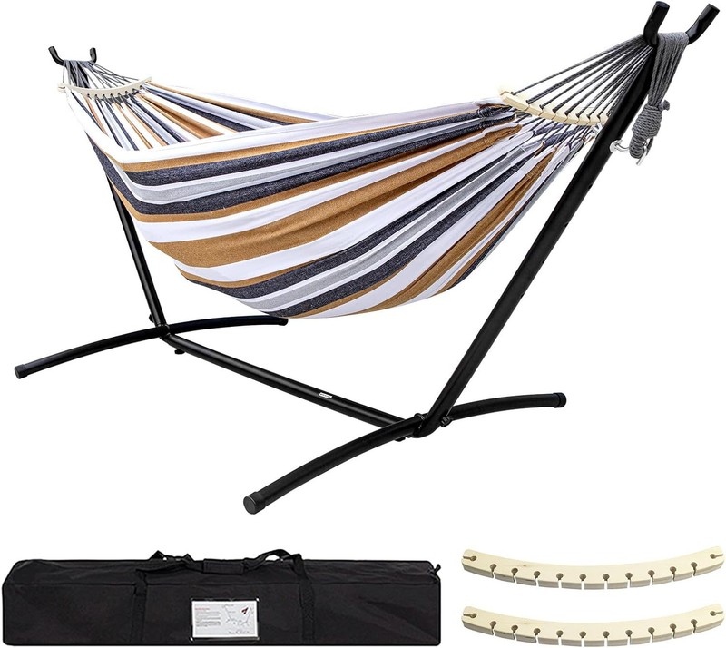 SZHLUX Double Hammock with Stand Included 450Lb Capacity Steel Stand, Premium Ca gallery