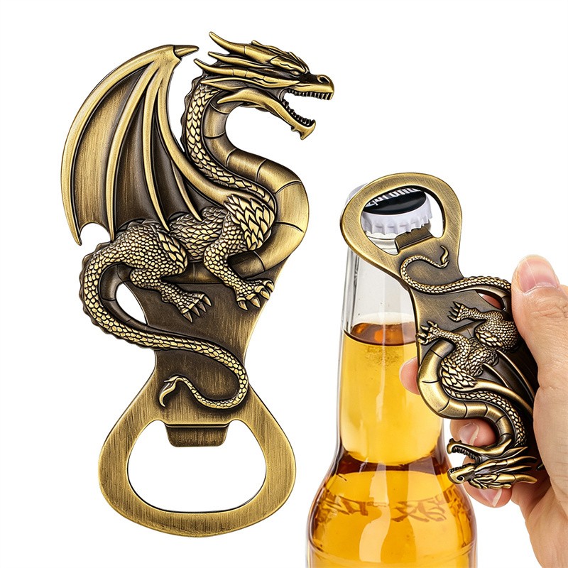 Novelty Dragon Beer Opener Solid Bronze/Gunmetal Finish Handheld Gothic Man Gift gallery