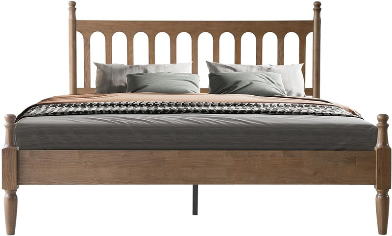 King Size Solid Wood Platform Bed Frame with Headboard & Footboard, Easy Assembl gallery
