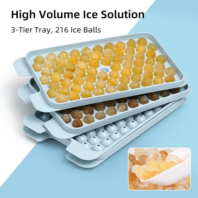 3 Pack Mini Ice Cube Trays with Lid & Bin Easy Release BPA Free gallery