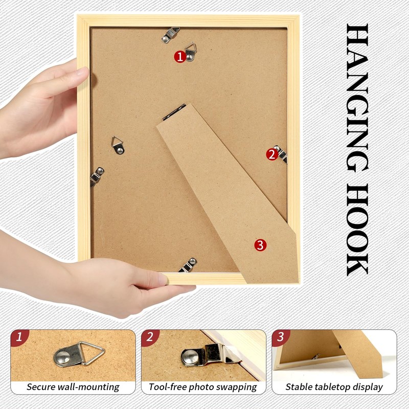2 Pack 8x10 Picture Frames Solid Wood Black Wall Mount Tabletop gallery