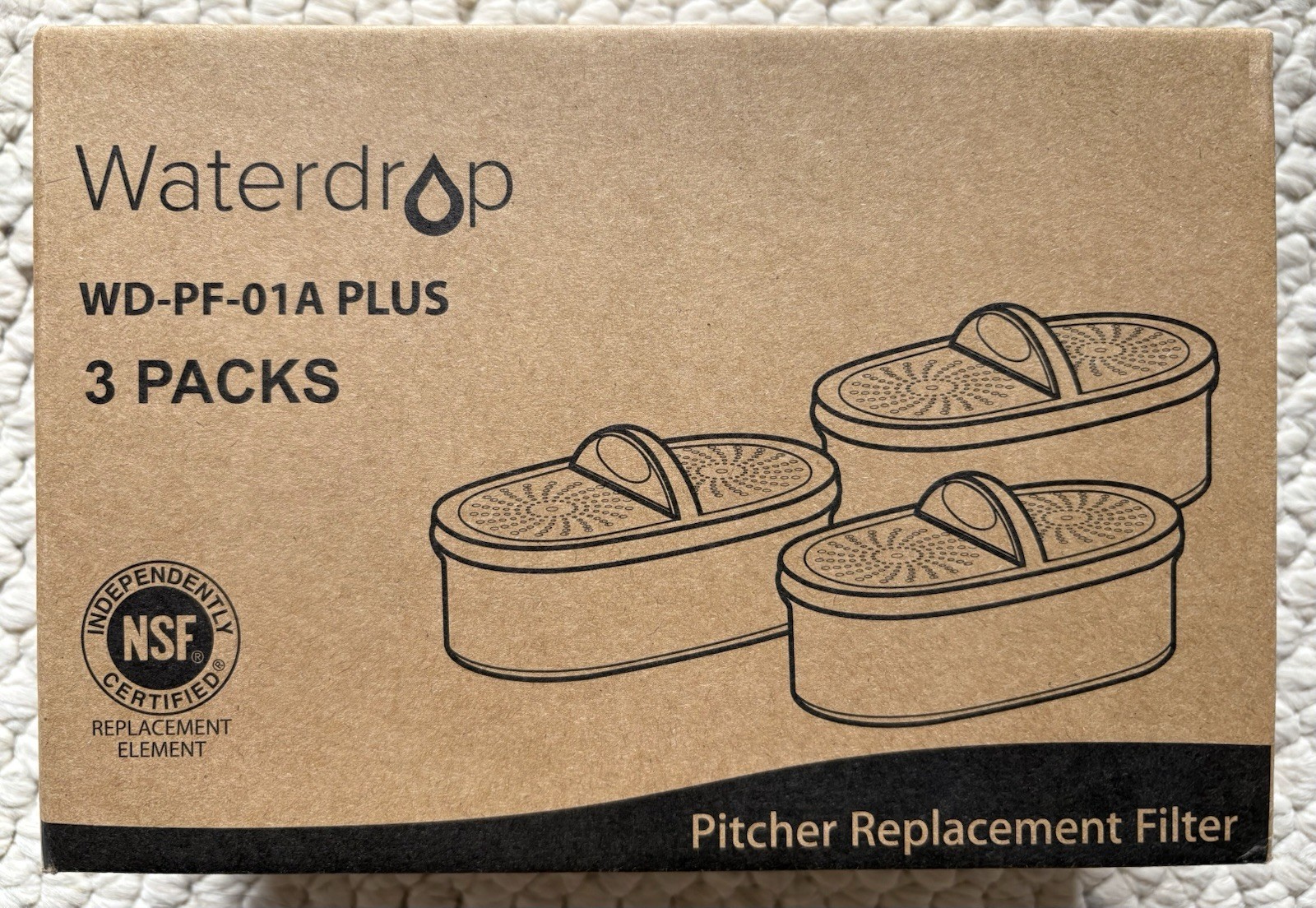 New Waterdrop WD-PF-01A Plus 3-Pack Pitcher Replacement Filters SEALED BOX gallery
