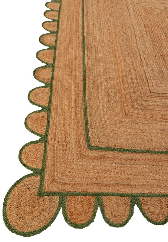 jute rug scallop design rustic look carpet living room area rugs beige + Green gallery