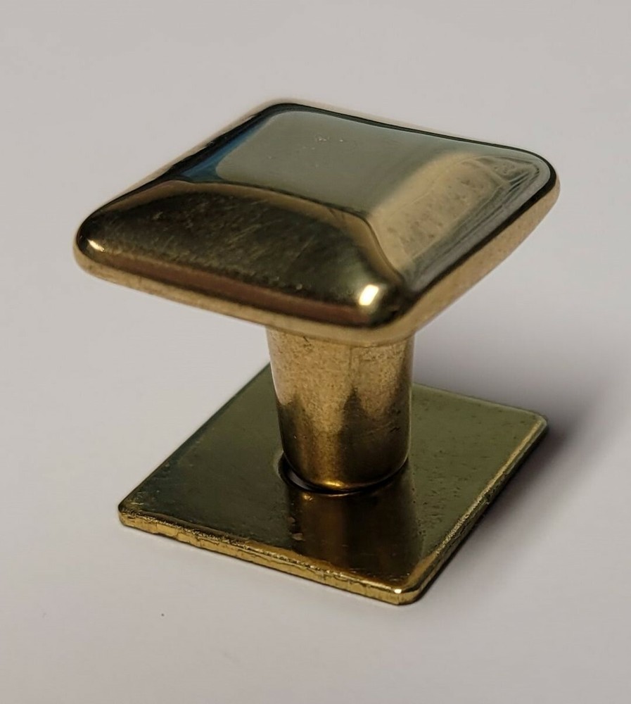 3/4" Solid Polished Brass Square knob pull back plate rustic desk small cabinet