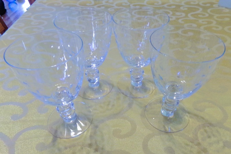 4 Crystal Goblets Cut Leaves & Dot w/ Stacked Wafer Stems 5 1/2" 8 Ounces EUC! gallery