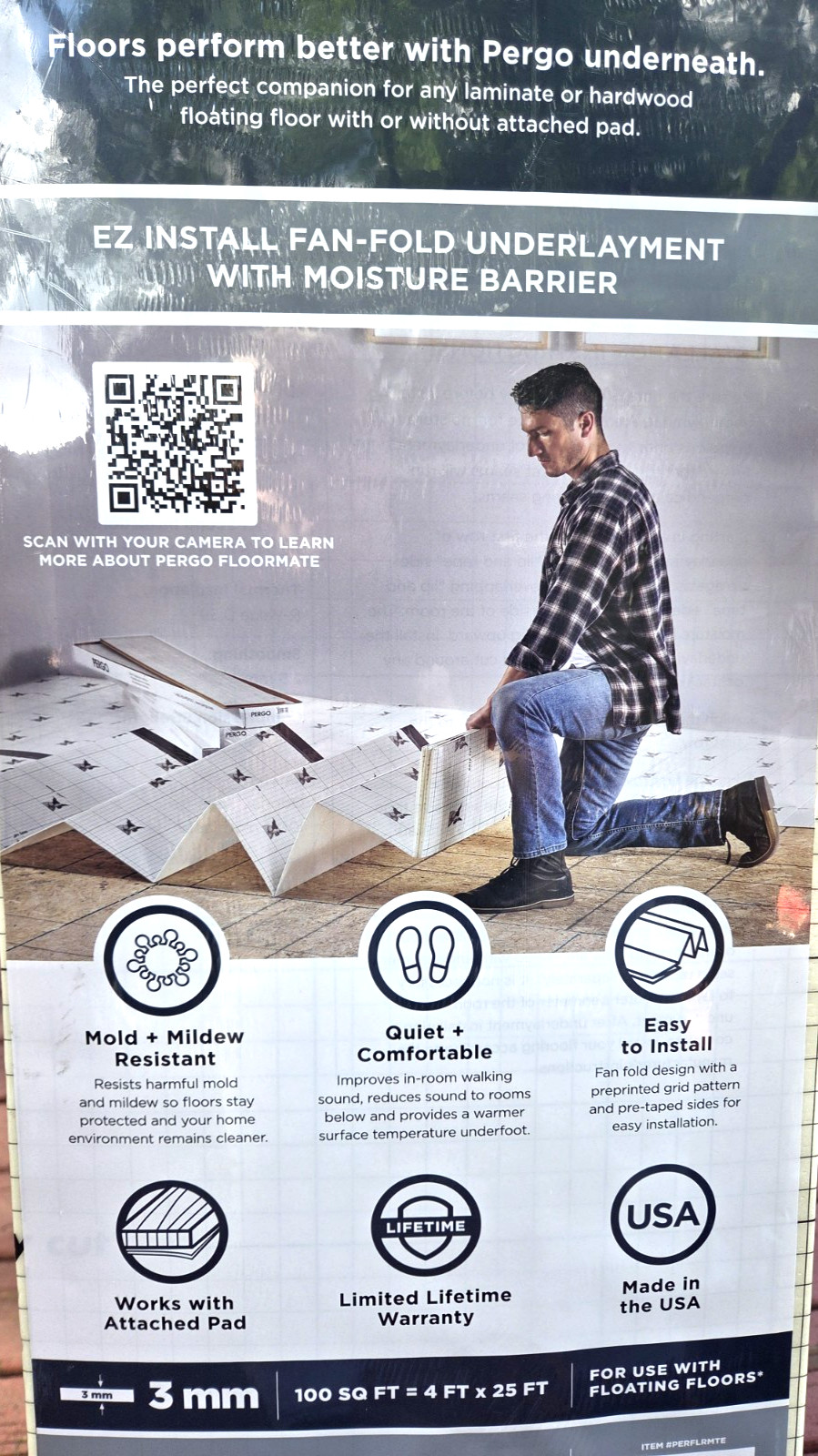Pergo FloorMate EZ Install Fanfold Underlayment w Moisture Barrier 4' x 25' gallery