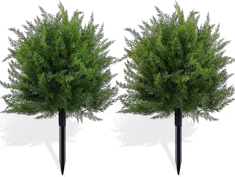 2Pcs 24" Artificial Cedar Topiary Ball Trees Out/Indoor UV Resistant Faux Plants gallery