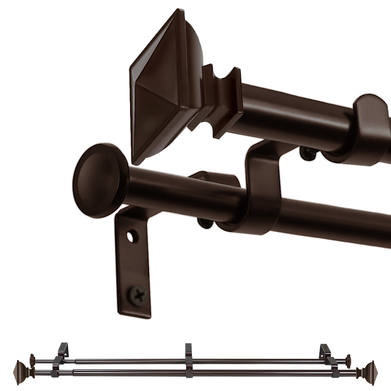5/8" Square Urn Adjustable Double Drapery Curtain Rod, 28”-48“/ 48”-84“/84”-120” gallery
