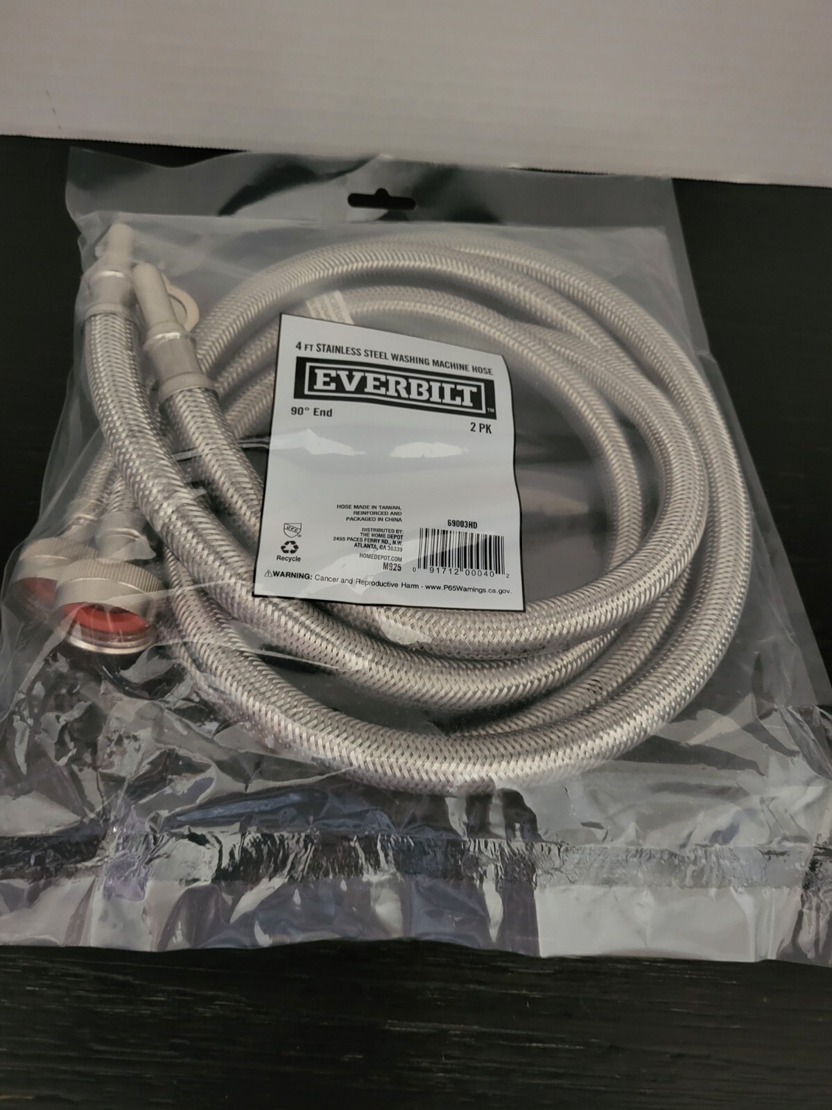 Everbilt 69003HD 4ft Stainless Steel Washing Machine Hose 2-Pack NEW SEALED gallery