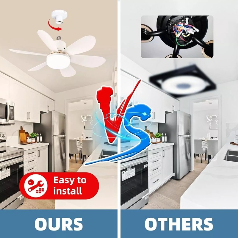 2-in-1 E27 Socket Fan Light with Remote Screw in Ceiling Fans LED Light Bulb Fan gallery